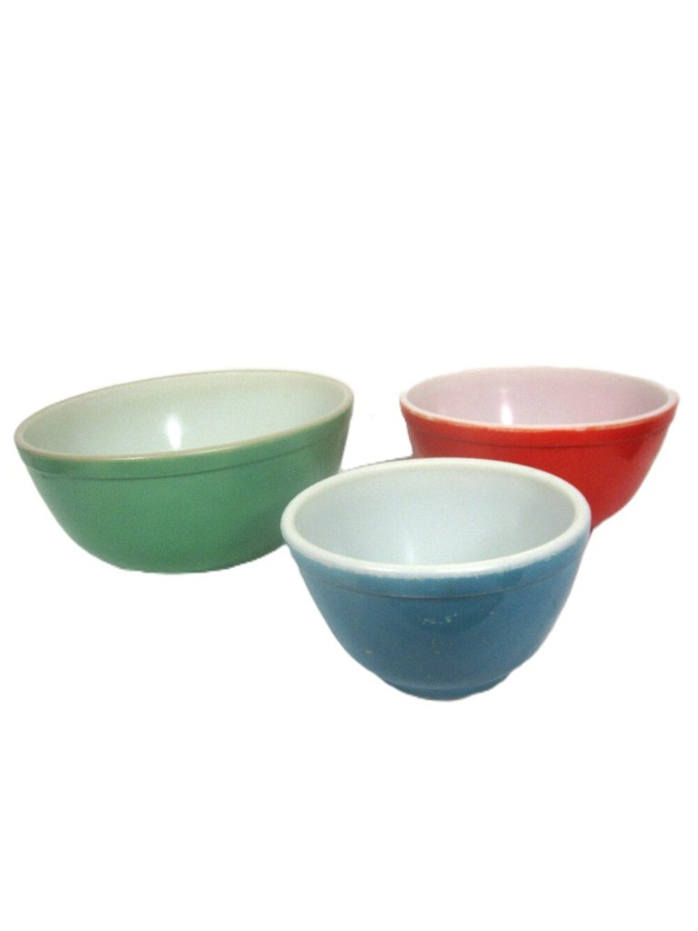Pyrex Vintage 3 Piece Stacking Mixing Bowl Set Primary Colors Green Red Blue